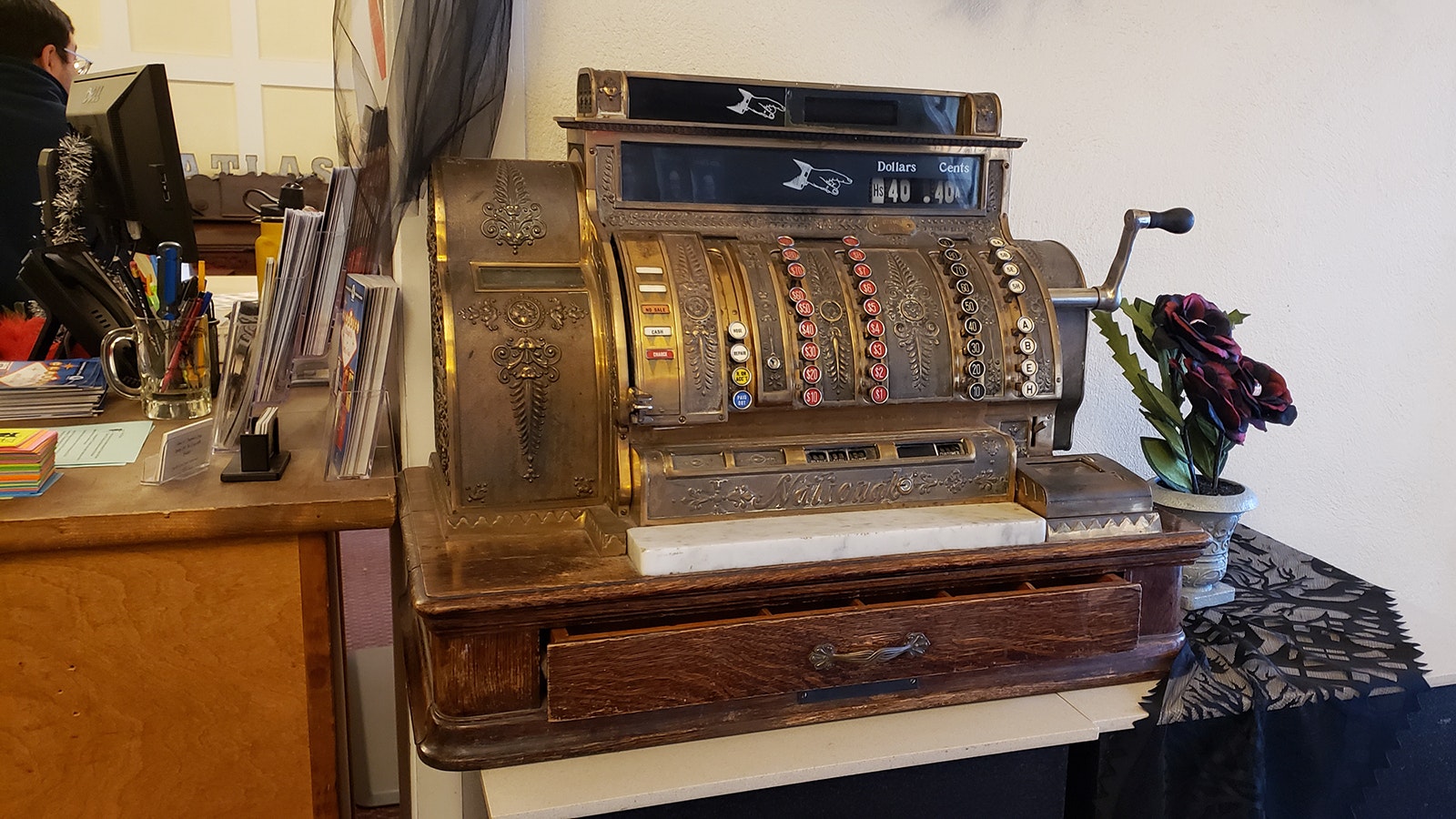 A vintage cash register at the Atlas Theatre.