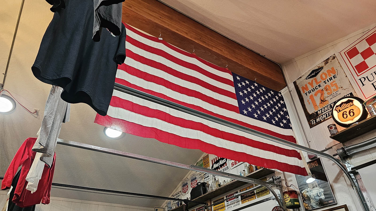 The American flag flies over all.