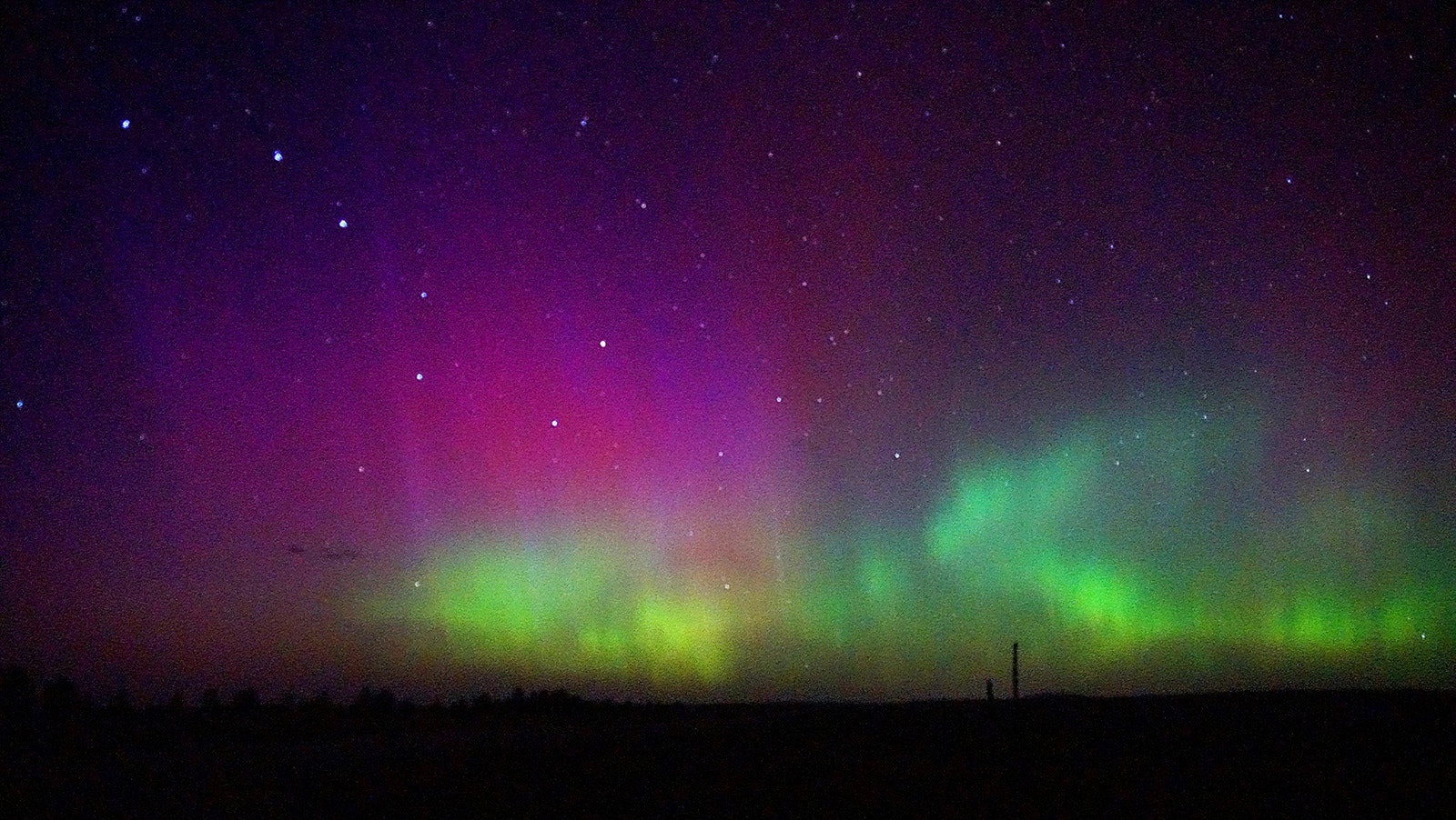 Marilyn Schmoker captured this photo of a rare Wyoming aurora borealis late Monday near her home of Newcastle.