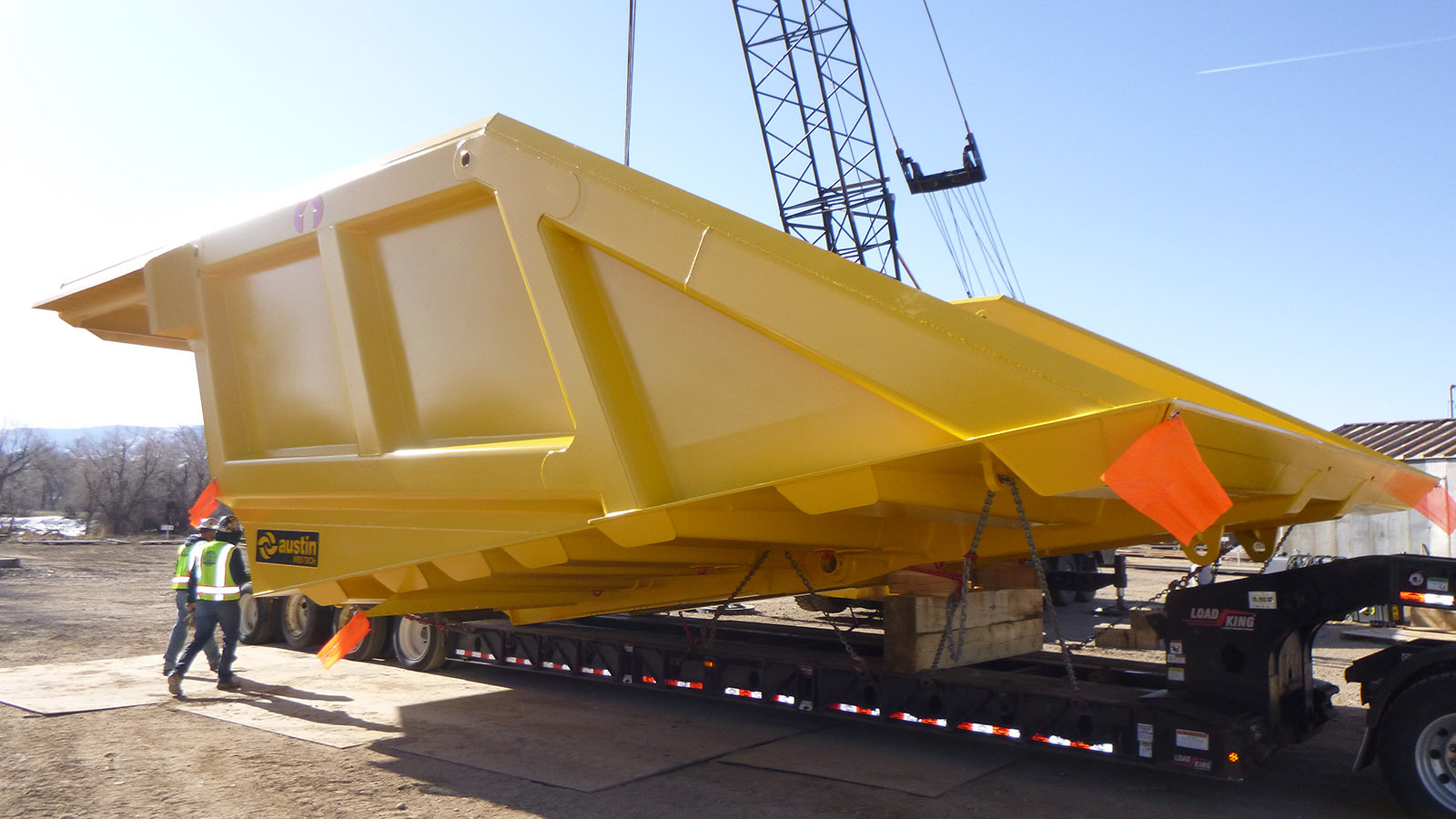 A one piece shipment of a mining truck body is loaded and getting ready to leave its Austin Engineering USA location in Mills. Most Wyoming destinations can be delivered in one piece.