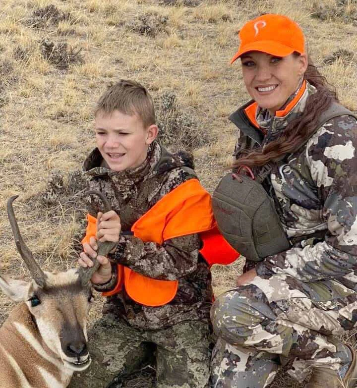 Marty Dupertuis Jr. with his mom, Maria, after bagging a pronghorn.