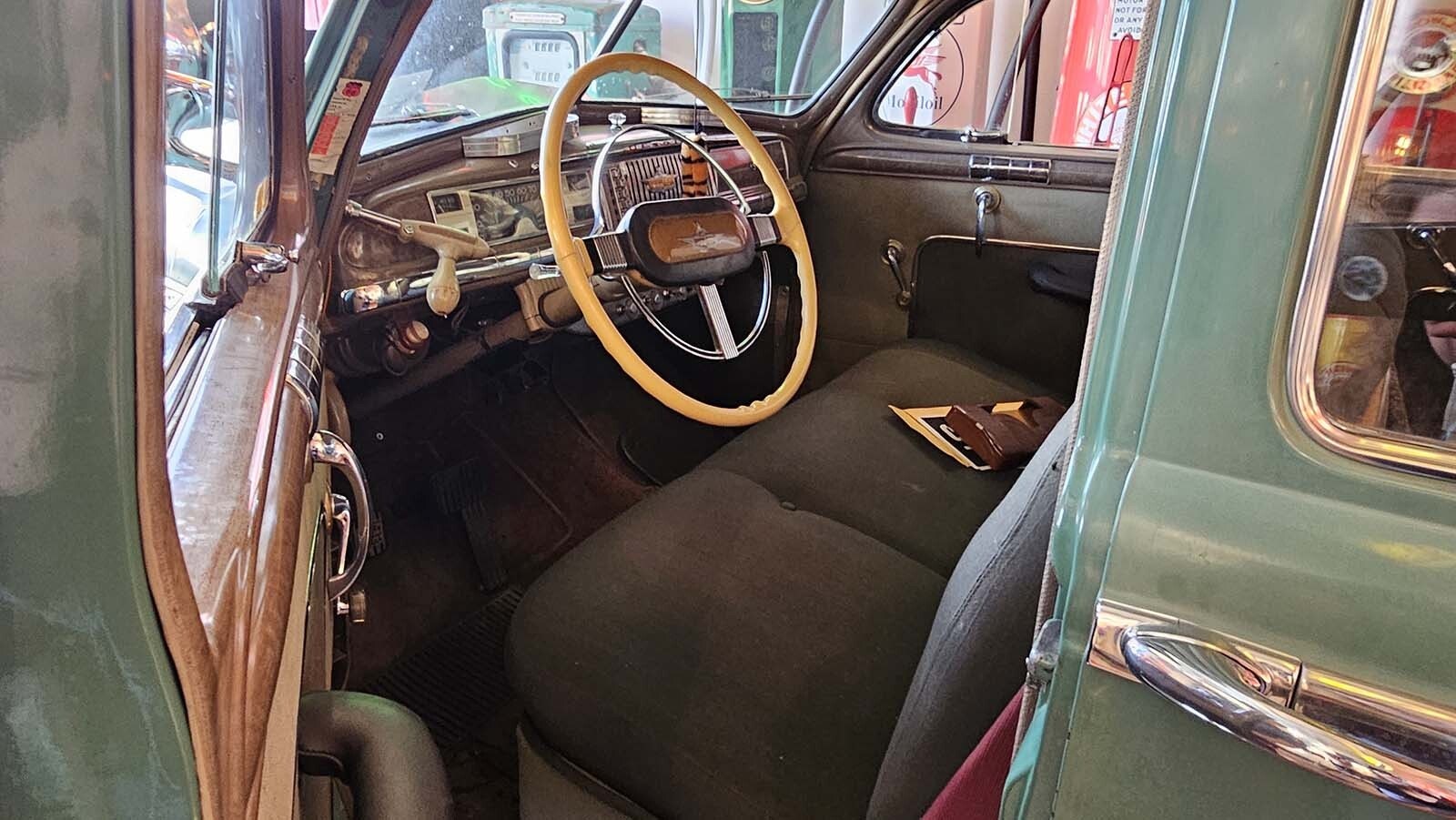 The interior of the DeSoto is just as perfect as the exterior  at a  vintage automobile-themed Airbnb recently completed by Jeff Wandler, who owns Frontier Auto Museum in Gillette.