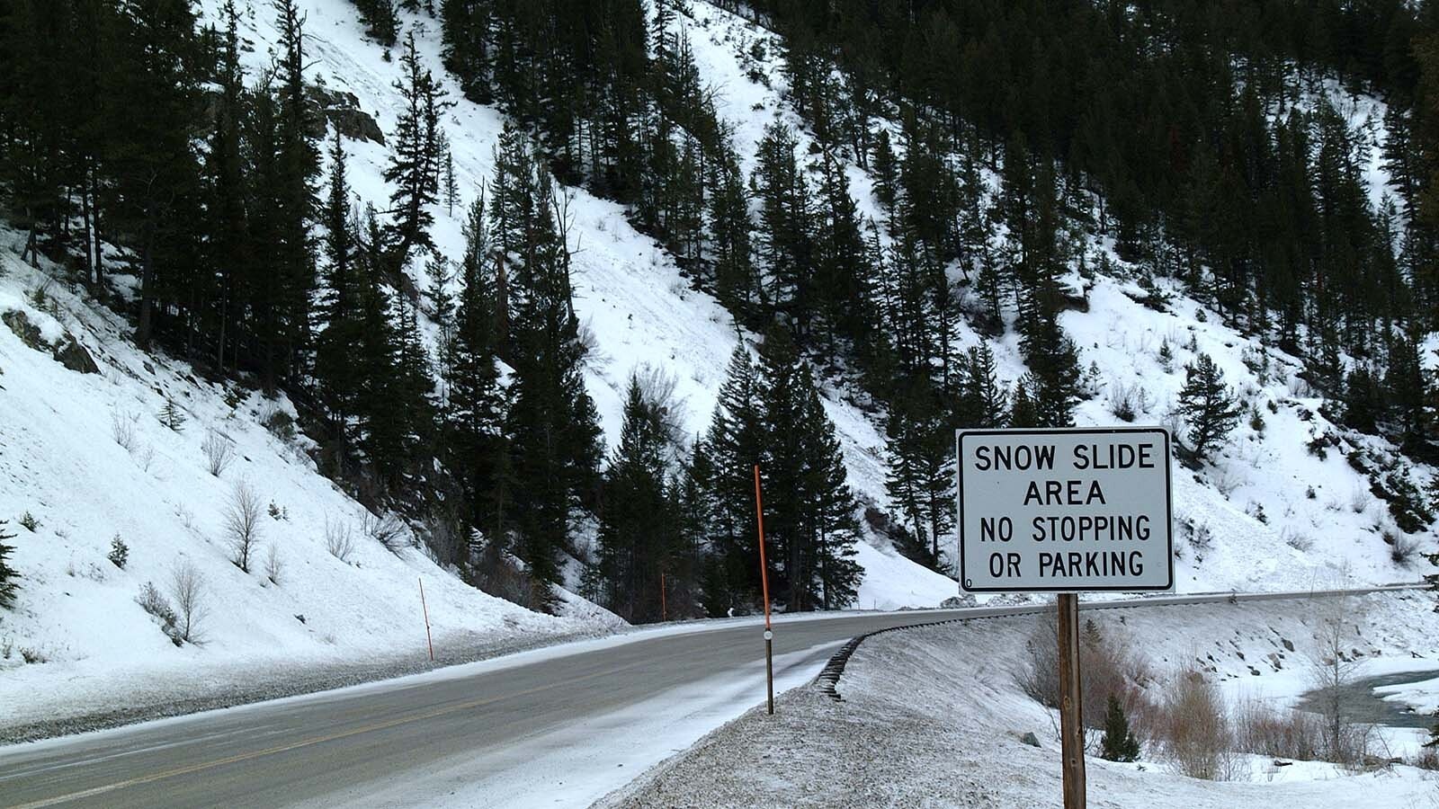 The infamous Hoback Canyon, where the Cow and Calf of the Woods avalanche chutes spill danger onto the highway below.