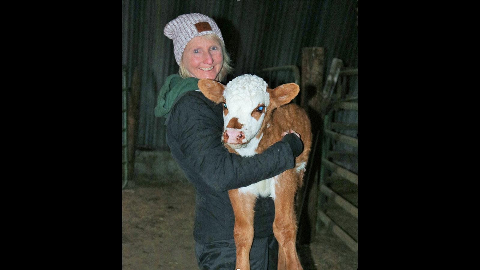 Shelly Trumbull holds a calf on the Banner Ranch.