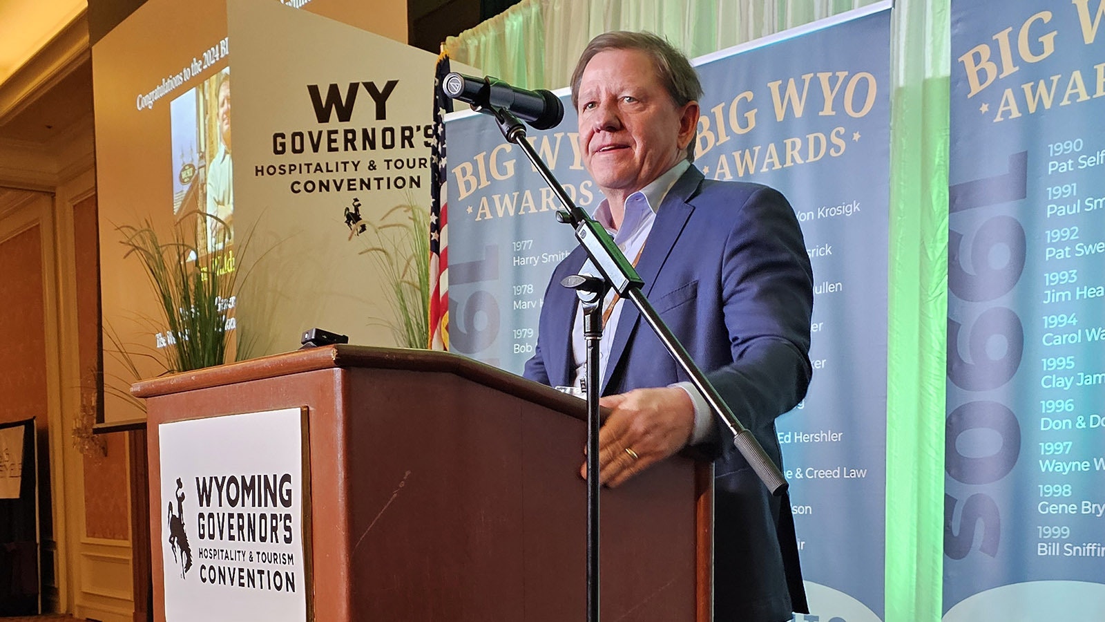 Jim Waldrop is almost speechless for a few moments at the podium after winning the 2024 BIG WYO Award.