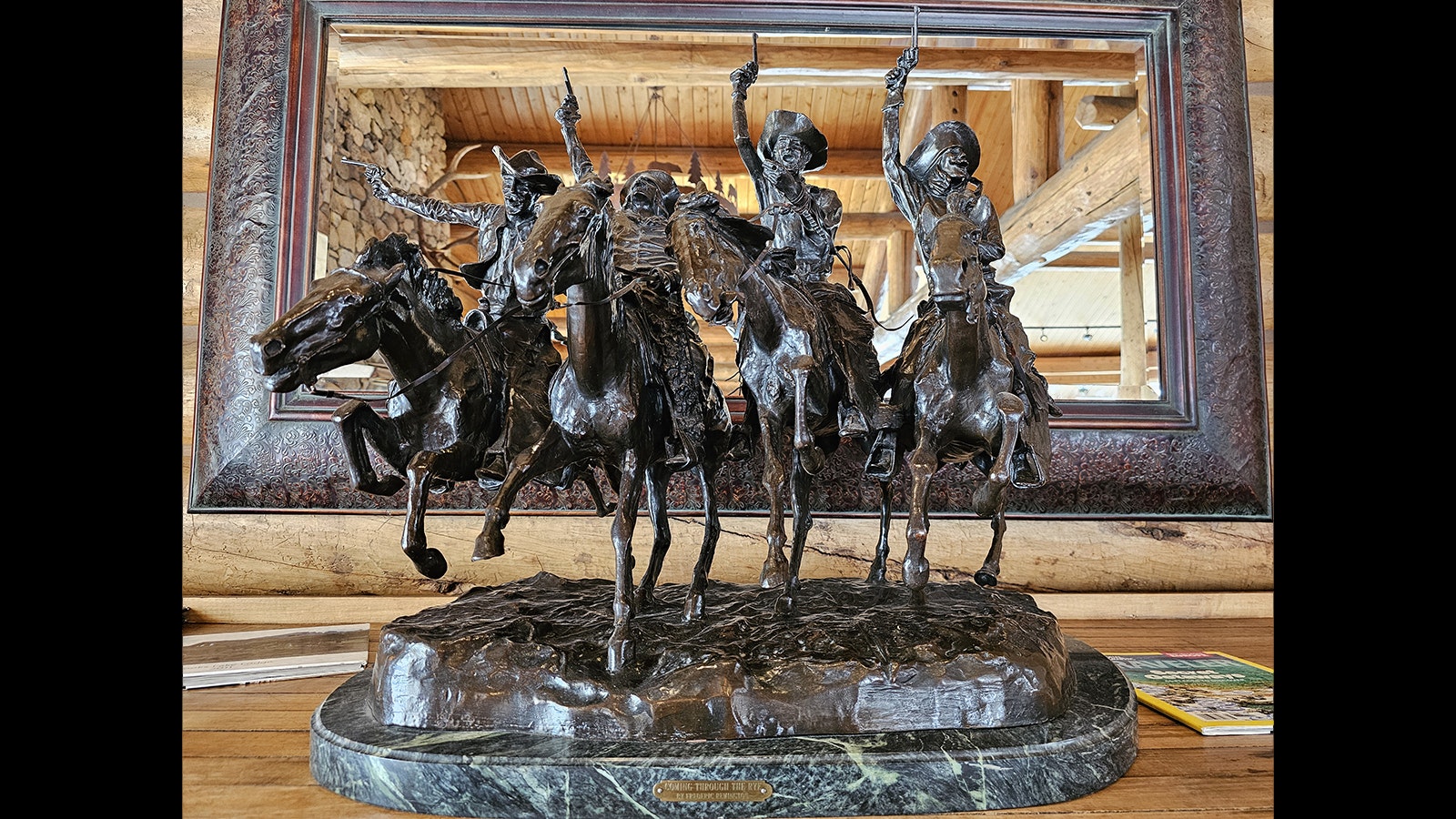 Remington sculptures are strategically placed throughout Brooks Lake Lodge.