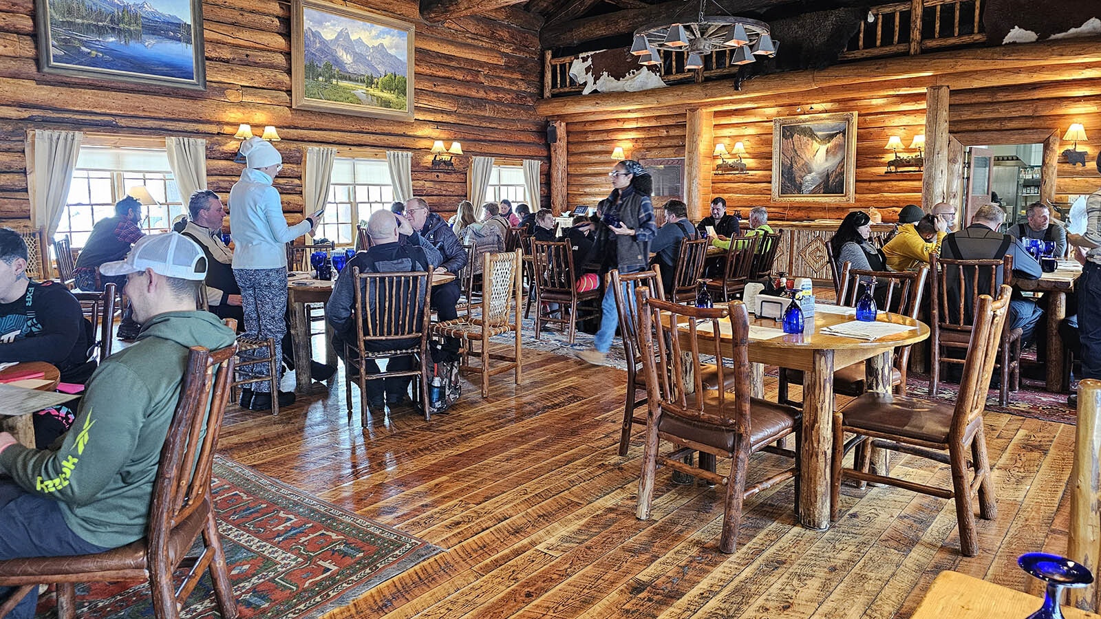 The dining hall fills up quickly for the lunch hour with snowmobilers from all over the mountain coasting in to try epic sandwiches and salads prepared by a gourmet chef.