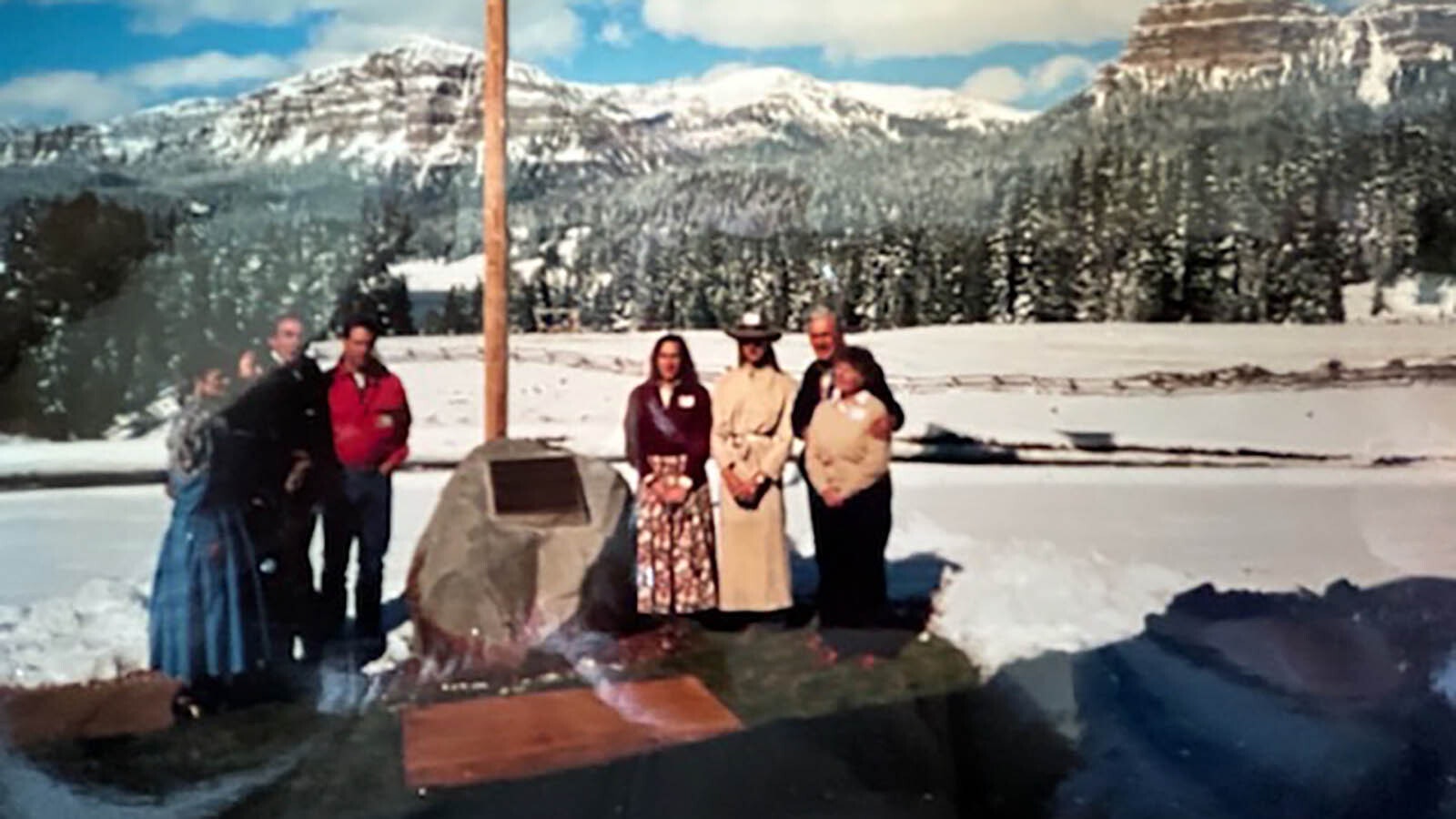 A dedication ceremony at Brooks Lake Lodge around 1989 or 1990.