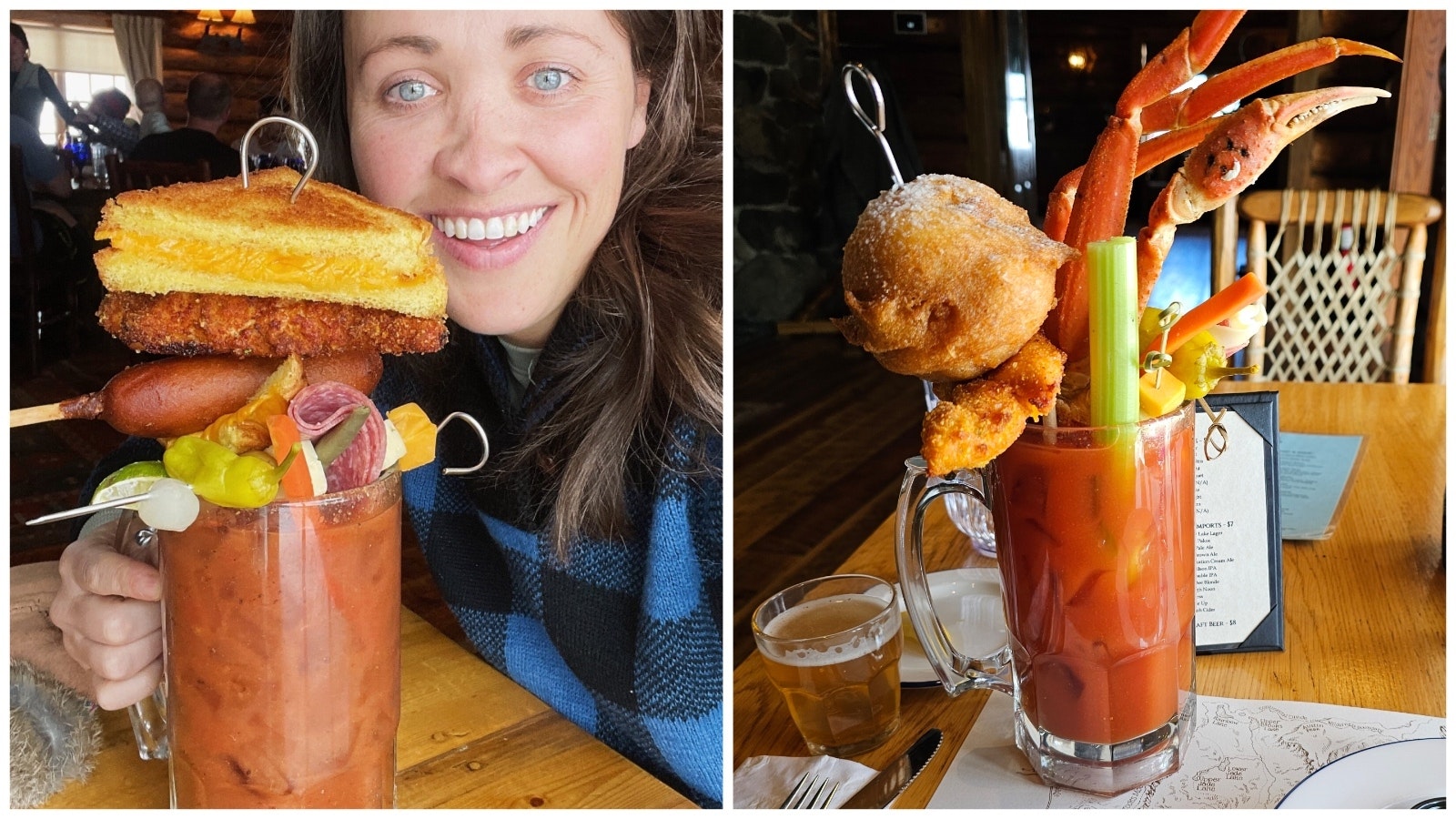 Whether it's with a seafood theme of crab legs or comfort food like a corn dog and grilled cheese, the Brooks Lake Lodge bloody mary is memorable.