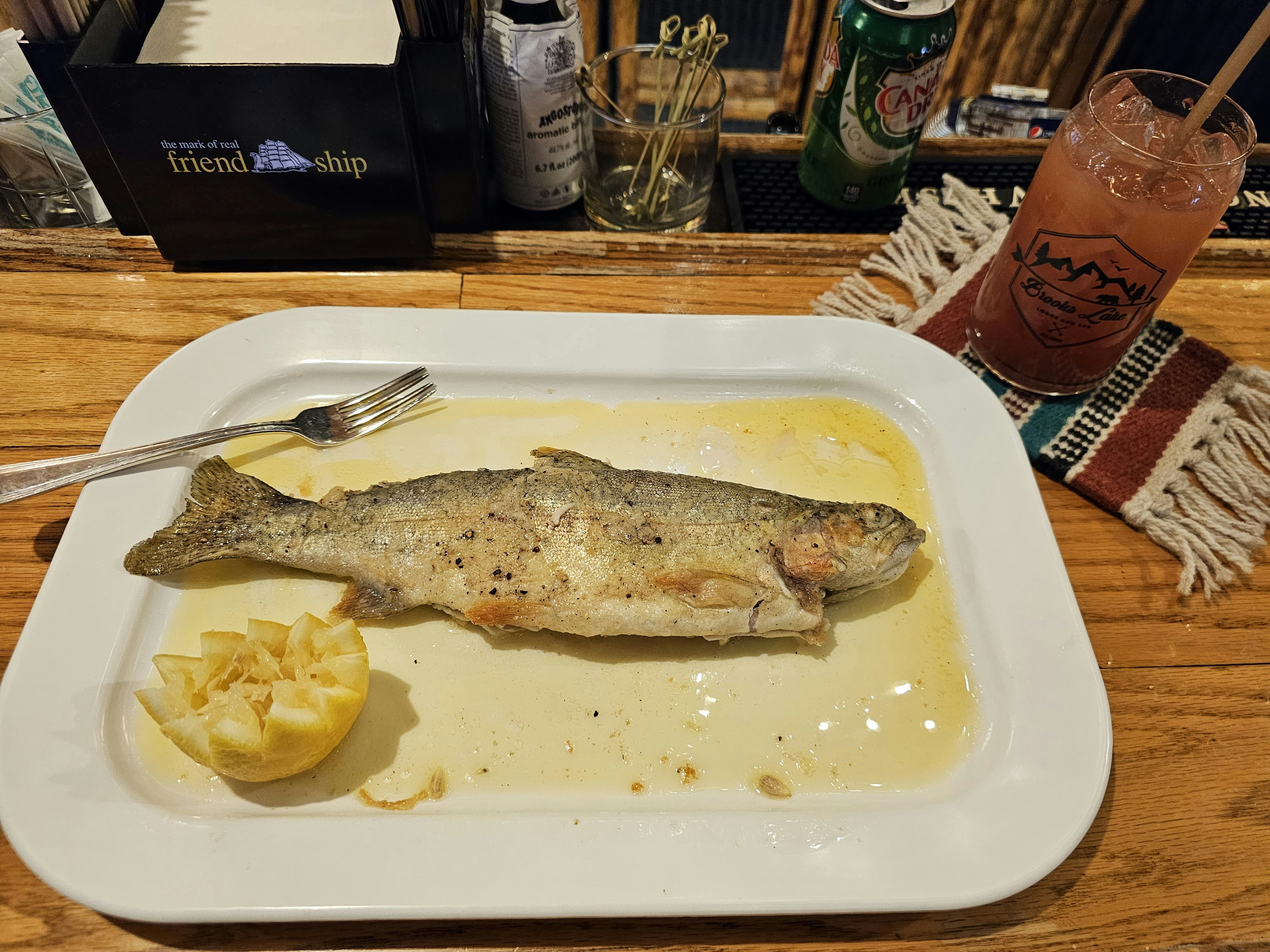 The trout that don't get away are prepared by Brooks Lake Lodge's chef for dinner. It goes especially well with an ice-cold mountain margarita. Delicious.