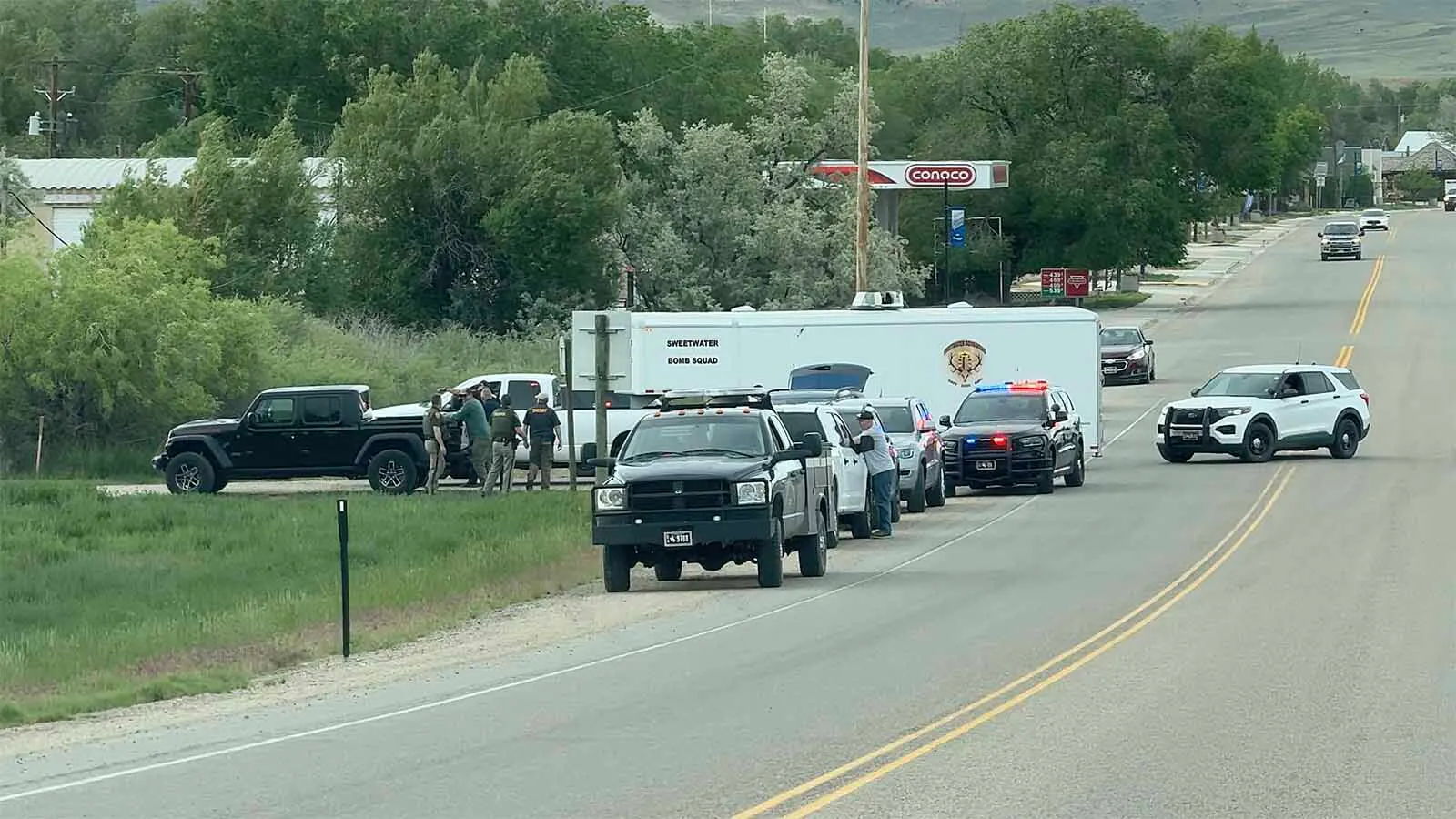 The Sweetwater County Bomb Squad arrives at the scene of a shooting incident in Baggs on Monday, June 8, 2026.