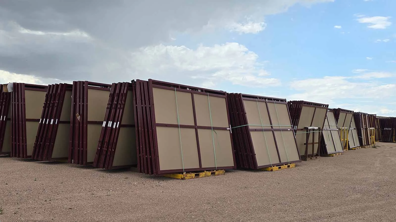 These panels will be used to construct the stalls for the horse barns at Wyoming’s first 1-mile track. It takes about one-half a day to finish out each barn with the panels.