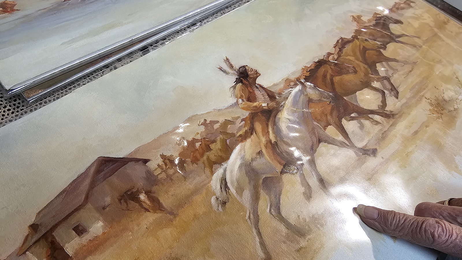 See how the horses tails are tied up? It's just one of the many historical details Schaffner took care to get right in a series of historical paintings she made for interpretive signs at the Lingle turnout.