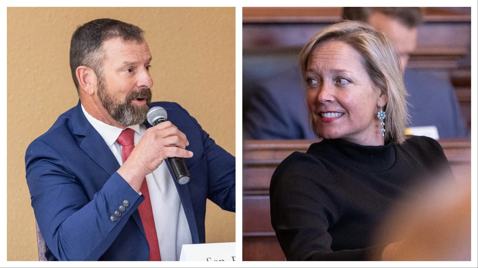 State Sen. Eric Barlow, R-Wyoming, is the Republican nominee for governor, while Rebecca Bextel, right, is running on the Constitution Party ticket.