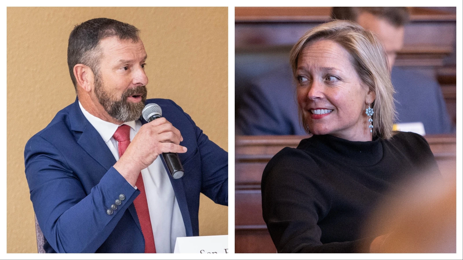 State Sen. Eric Barlow, R-Wyoming, is the Republican nominee for governor, while Rebecca Bextel, right, is running on the Constitution Party ticket.