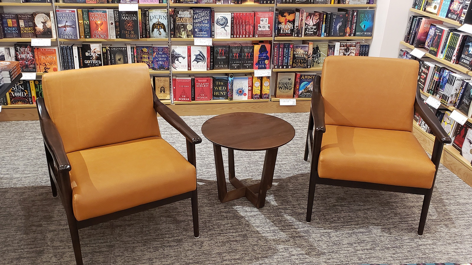 There will be seating in different areas of the bookstores so people can relax and drink coffee while they are there. The store won't have its own coffee shop, but customers are encouraged to bring their own.