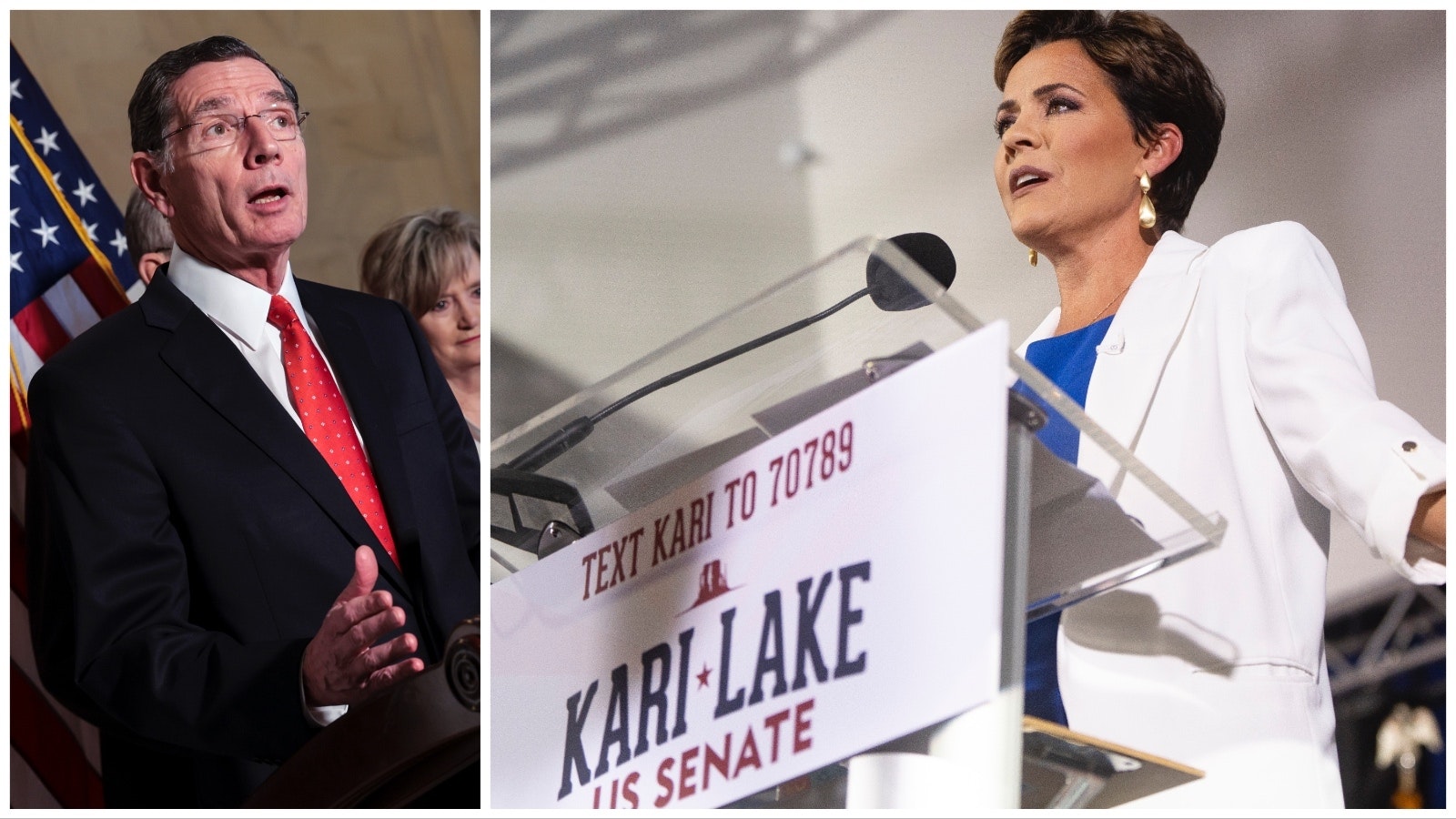 U.S. Sen. John Barrasso, R-Wyoming, left and Arizona Senate hopeful Kari Lake.