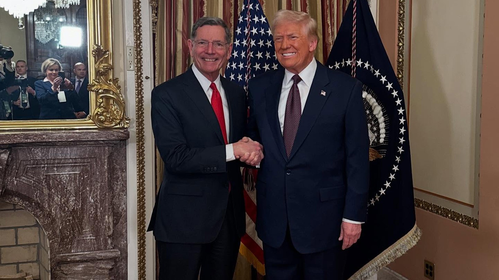 U.S. Sen. John Barrasso, R-Wyoming, left, with President Donald Trump before Trump's speech to the joint Congress and American people on Tuesday, March 4, 2025.