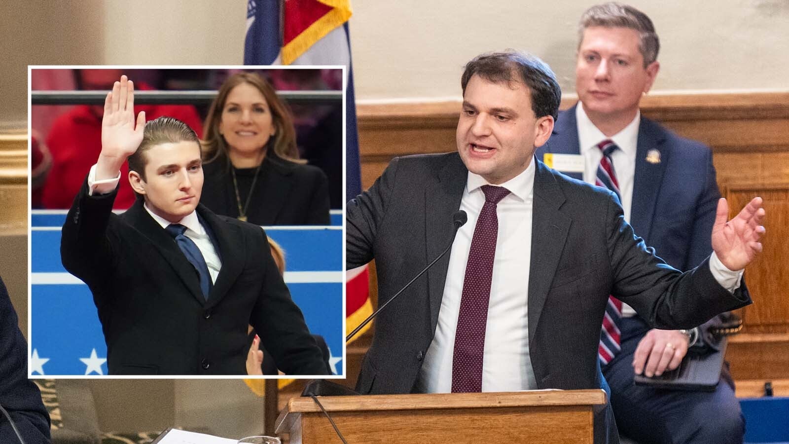 Barron Trump, inset, and Wyoming Secretary of State Chuck Gray.