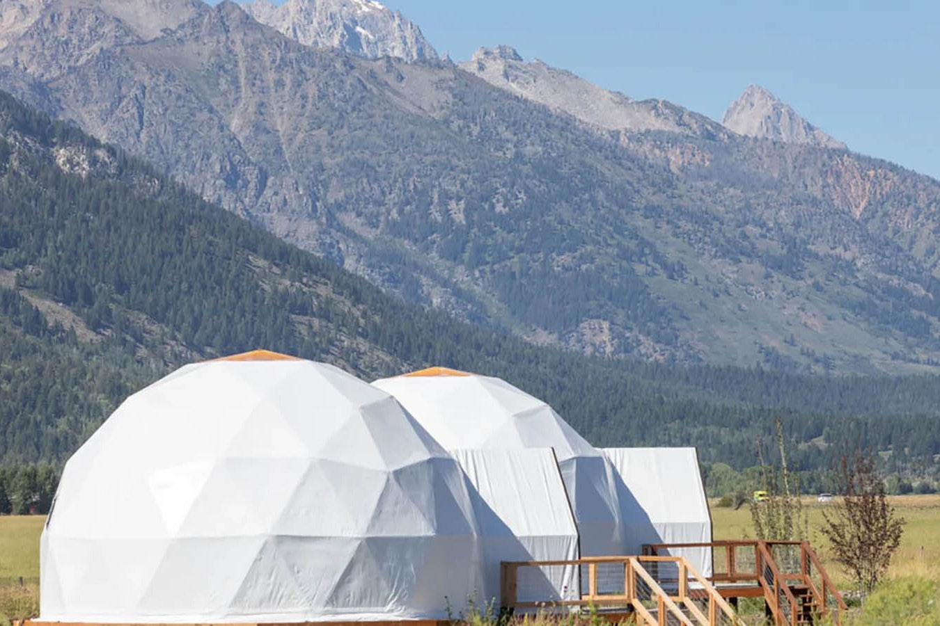 Glamping tents at the base of the Tetons in affluent Teton County, Wyoming.