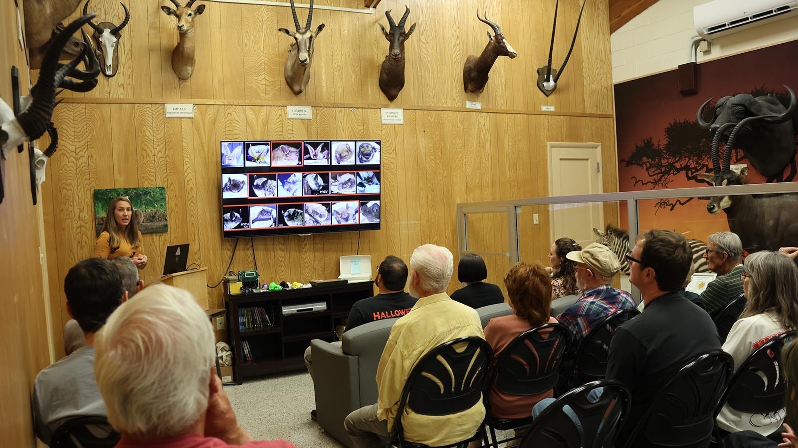 University of Wyoming Assistant Professor Riley Bernard shares information about Wyoming’s bat population to a gathering at the Werner Wildlife Museum in Casper.