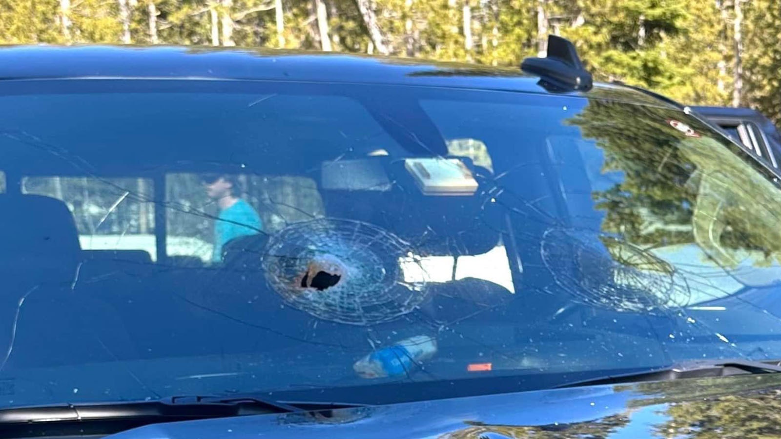 A can of bear spray exploded in a vehicle in an employee lot at Yellowstone National Park, blowing through the windshield and launching about 200 feet.