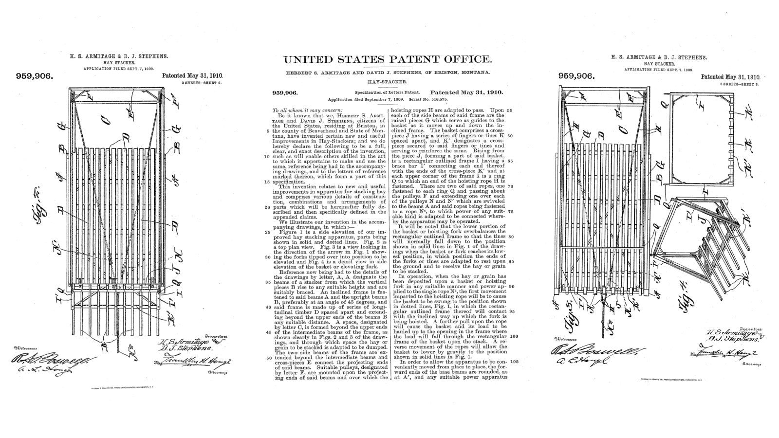 Drawsings show the beaver slide in a patent application to the U.S. Patent Office. The device was patented in 1910.