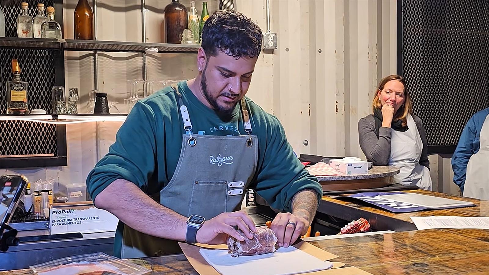 Chef Juan Coronado, co-owner of Railspur, demonstrates how to prepare the classic holiday dish beef Wellington.