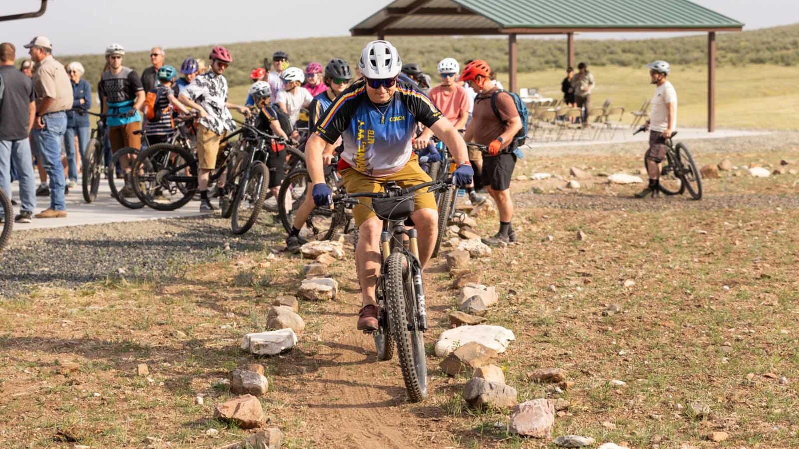 Jerimiah Rieman rides his mountain bike out on the new trails that opened up Wednesdy on the Belvoir Ranch west of Cheyenne on July 1, 2026.