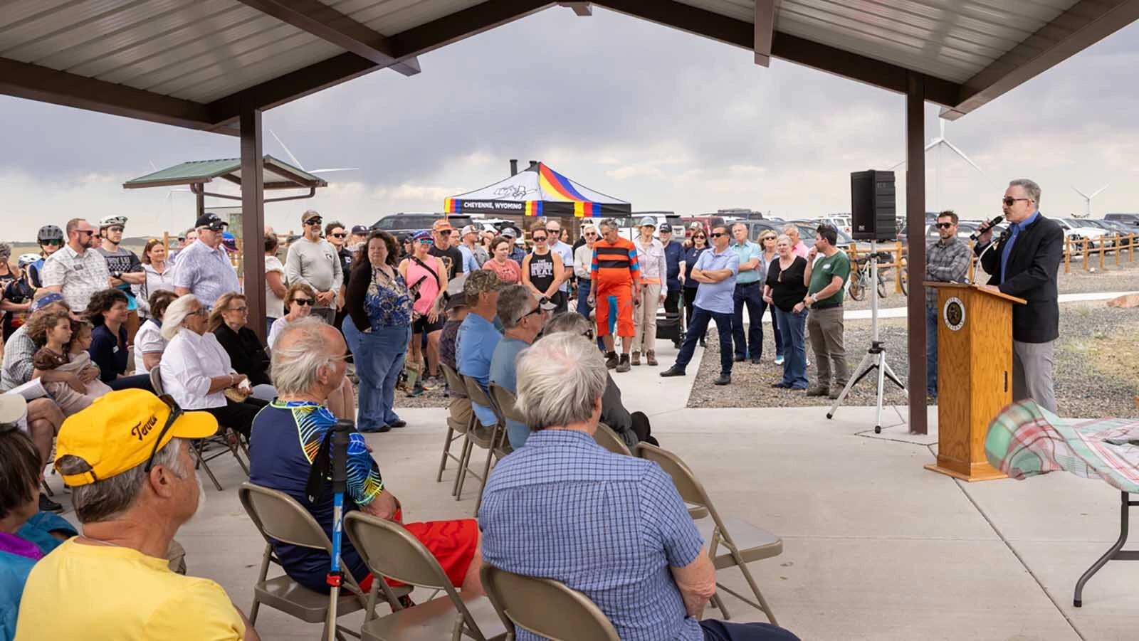 Cheyenne Mayor Patrick Collins speaks during a grand openening ceremony for the Belvoir Ranch on Wednesday, July 1, 2026.