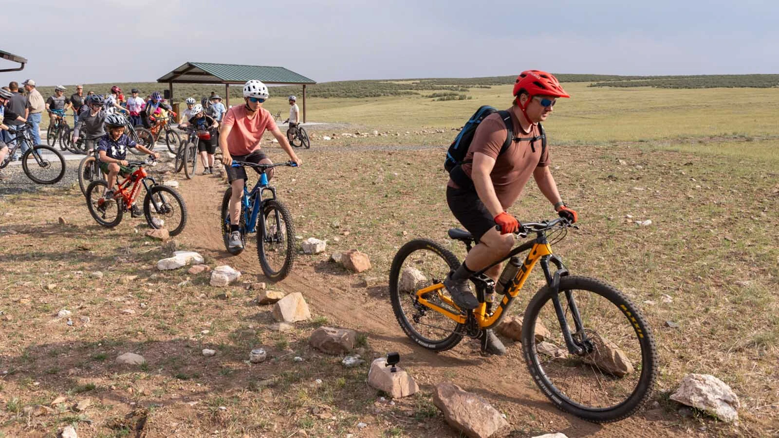 Mountain bikers break in the 13 miles of new trails Wednesday, July 1, 2026, as the Belvoir Ranch west of Cheyenne was opened to the public for the first time.