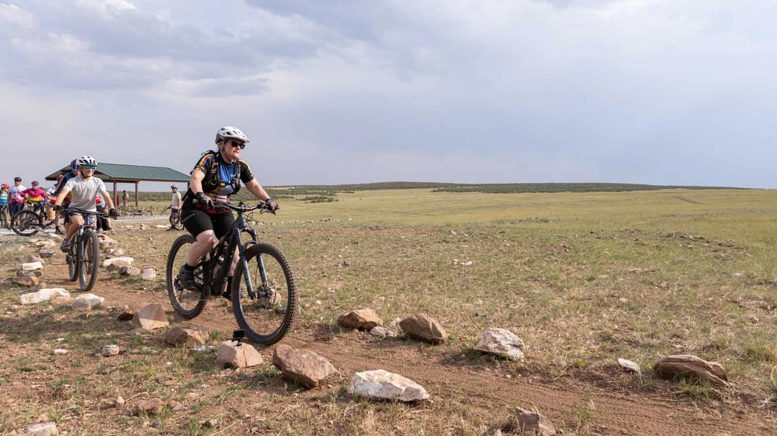 Mountain bikers break in the 13 miles of new trails Wednesday, July 1, 2026, as the Belvoir Ranch west of Cheyenne was opened to the public for the first time.
