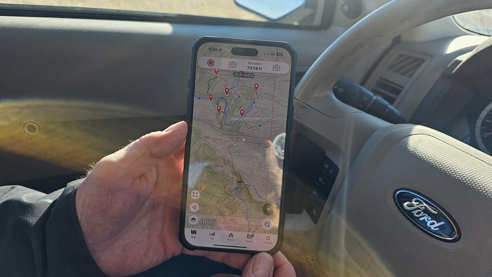 The top of the map shows the new trails Cheyenne has built in the Belvoir Ranch. The bottom of the map, where the gold arrow is, shows where the ranch's trail system could one day tie into Colorado trails for Red Mountain and the Soapstone Prairie.