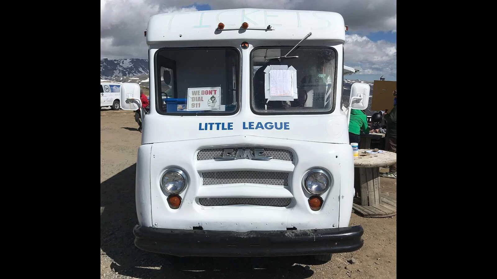 An old Little League bus serves as the lift ticket office, concessions stand, and lost-and-found.