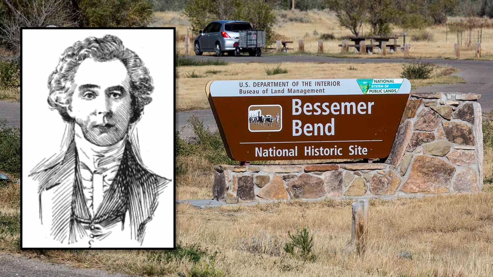 In 1812, fur trader Robert Stuart and his six companions built the first recorded cabin in Wyoming at Bessemer Bend. They were traveling from Oregon to St. Louis after they had lost their ship and had to travel back east overland. They spent five weeks recuperating at Bessemer before fear of Indian attacks sent them on their way again.