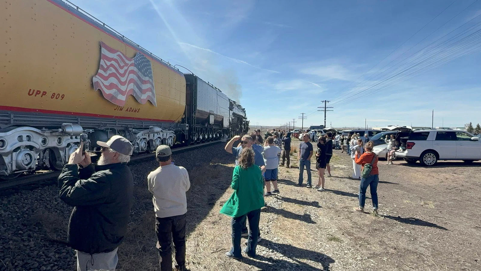 A crowd gathered in Medicine Bow too to see Big Boy off on his America 250 tour.