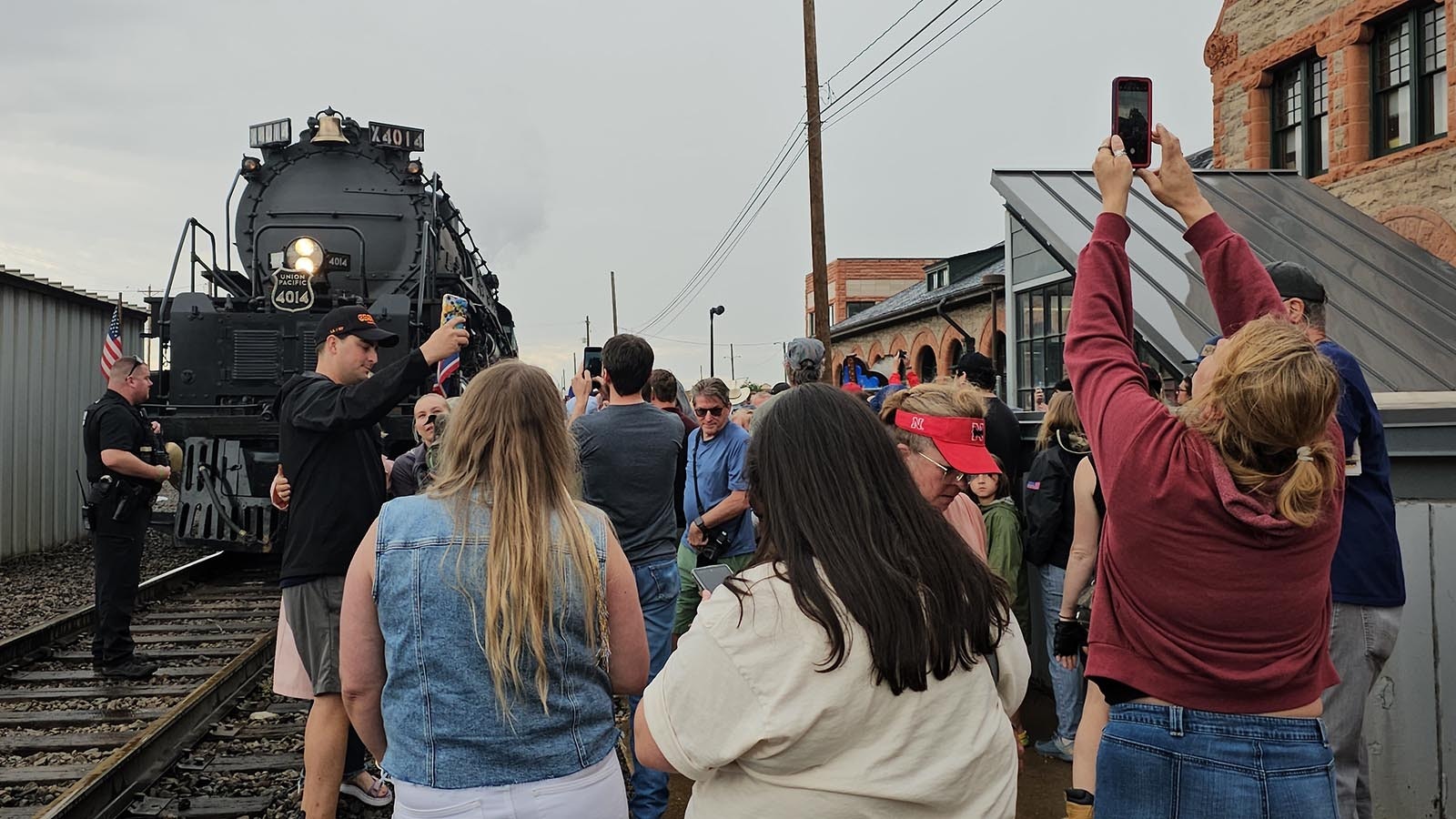 Lots of people whipped out their cell phones for selfies and videos of Big Boy 4014 during its hourlong stop in Cheyenne on Friday.