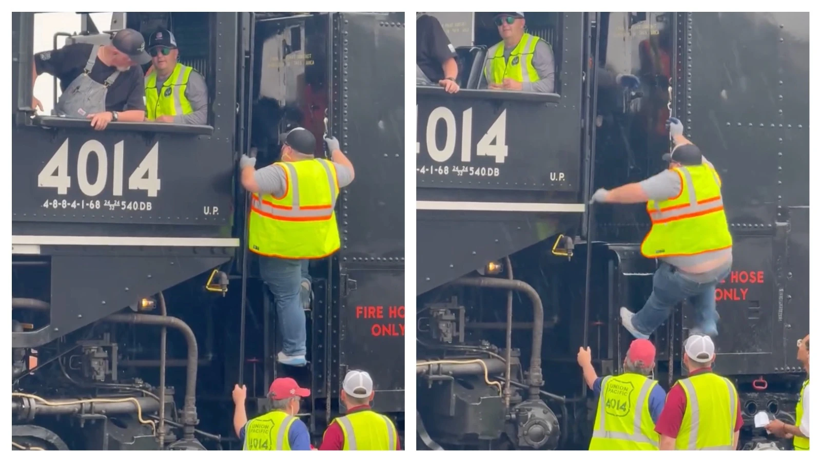 A Nebraska man told Cowboy State Daily he suffered a spine fracture in a fall climbing into the cab of the Big Boy 4014 locomotive on Thursday. “A boyhood dream got dashed as I fell 8 feet off of Big Boy 4014 before I got the ride of a lifetime,” he said.