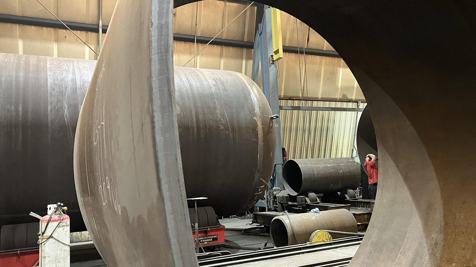 Rounded and welded steel in the process of becoming vessels at High Country Fabrication.