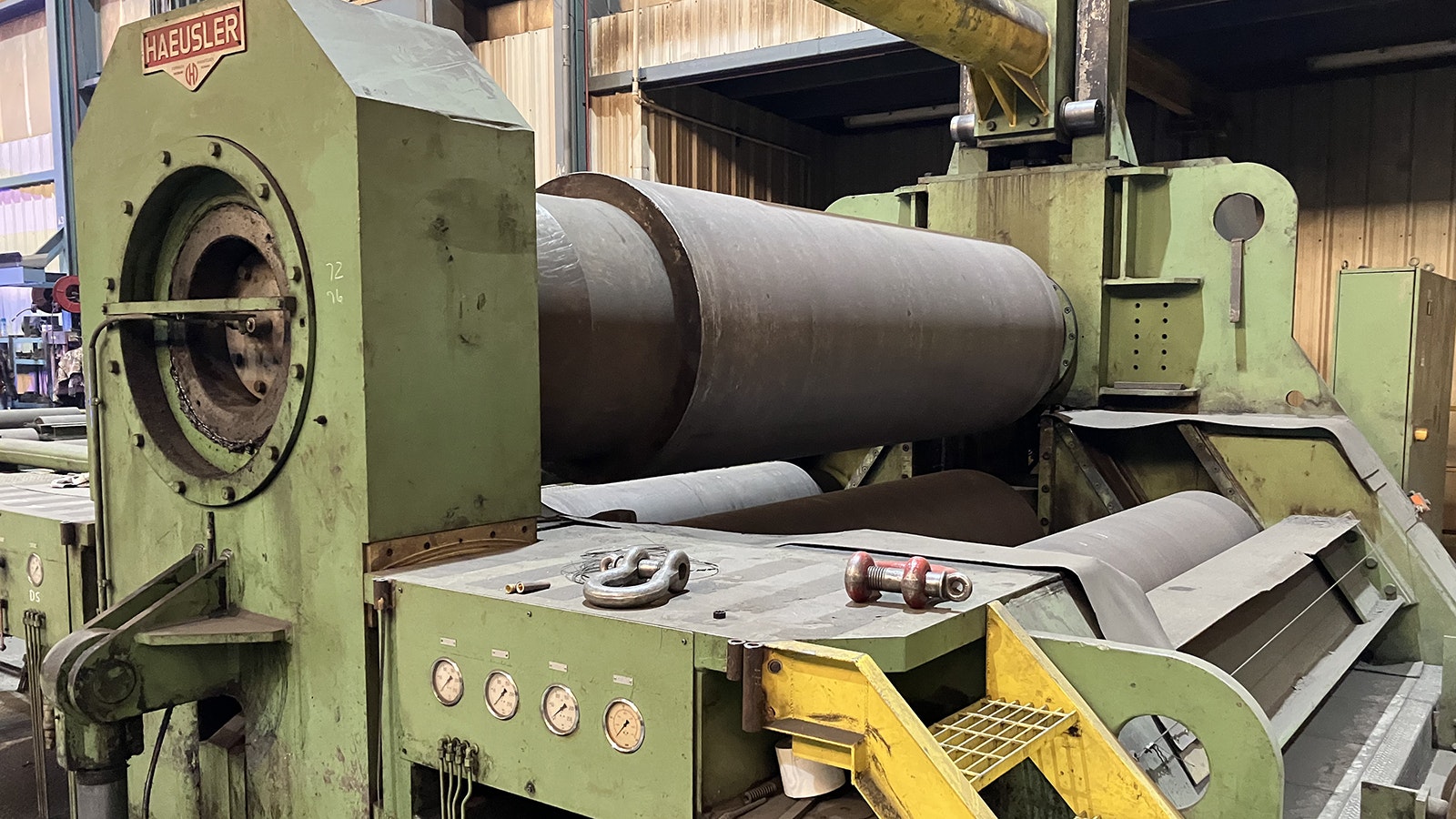 The 800,000-pound roller used by the plant can roll up to six-inch cold steel. It was purchased from a South African dock, and took 13 semi-trailers to deliver to Casper from a Houston port.