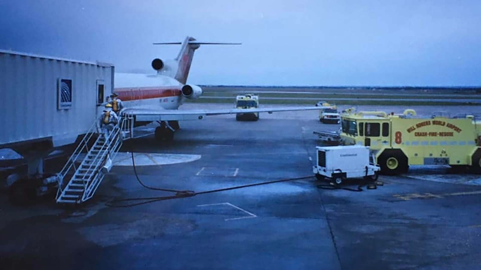 The Continental Airlines plane that Alan O’Hashi was on in the 1990s had to make an emergency landing in Oklahoma City.