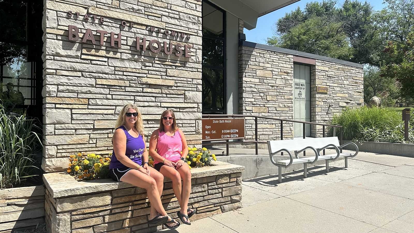 Brandi Macumber, left, and Tamara Bane are best friends from Iowa on a fun road trip through Wyoming and stopped at the Wyoming Bath House in Thermopolis. As part of their adventure, they tip their servers each night with a tip that can be well over $1,000. It is all part of their tipping mission.