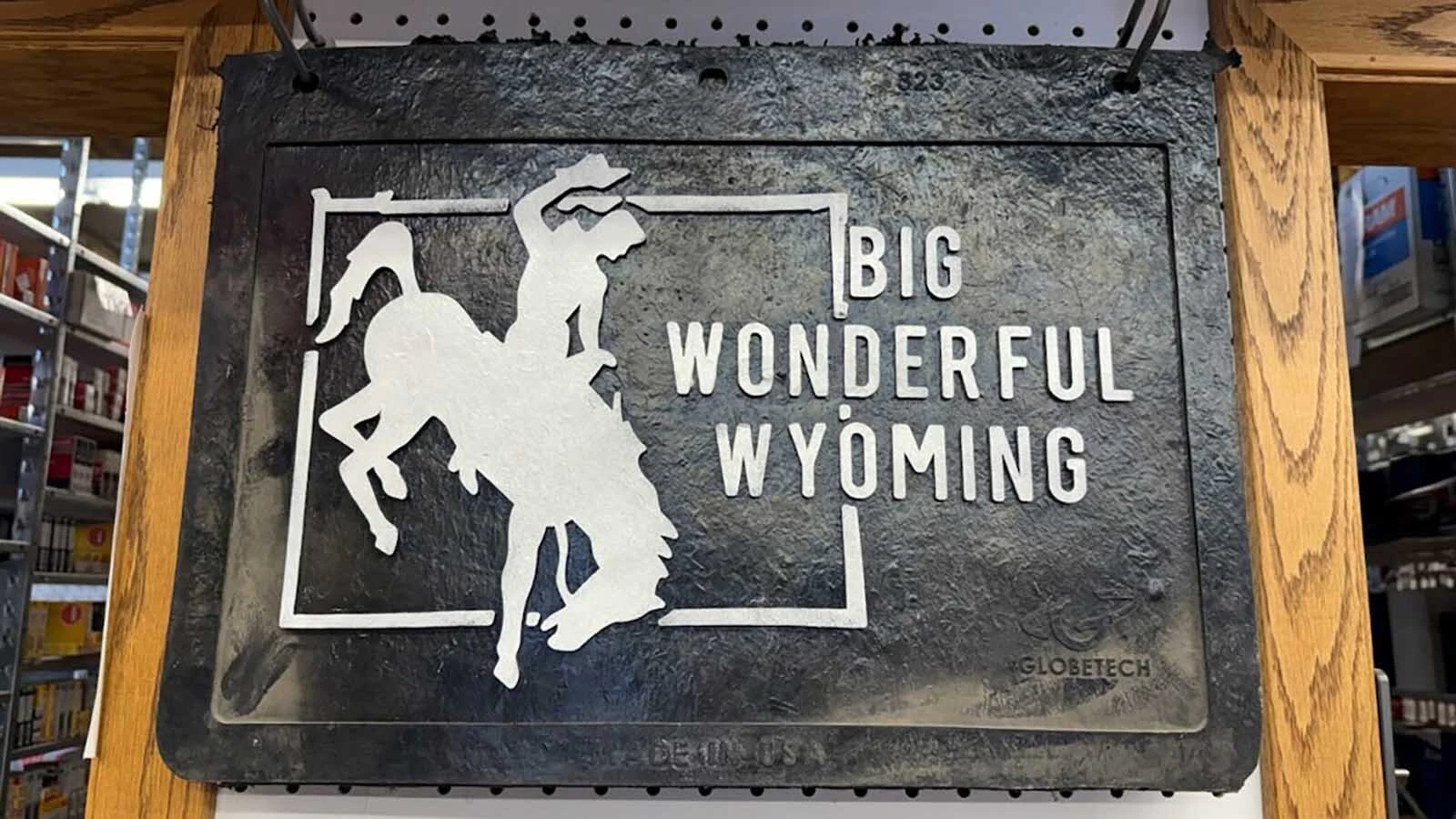 Smaller versions of the “Big Wonderful Wyoming” mud flaps are available at Carquest auto parts stores in Lovell and Riverton.
