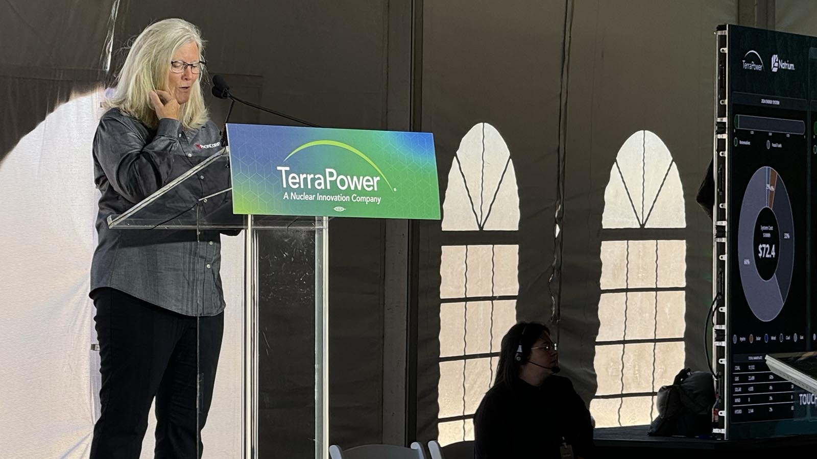 PacifiCorp CEO Cindy Crane delivers remarks at the TerraPower groundbreaking ceremony in Kemmerer, Wyoming.