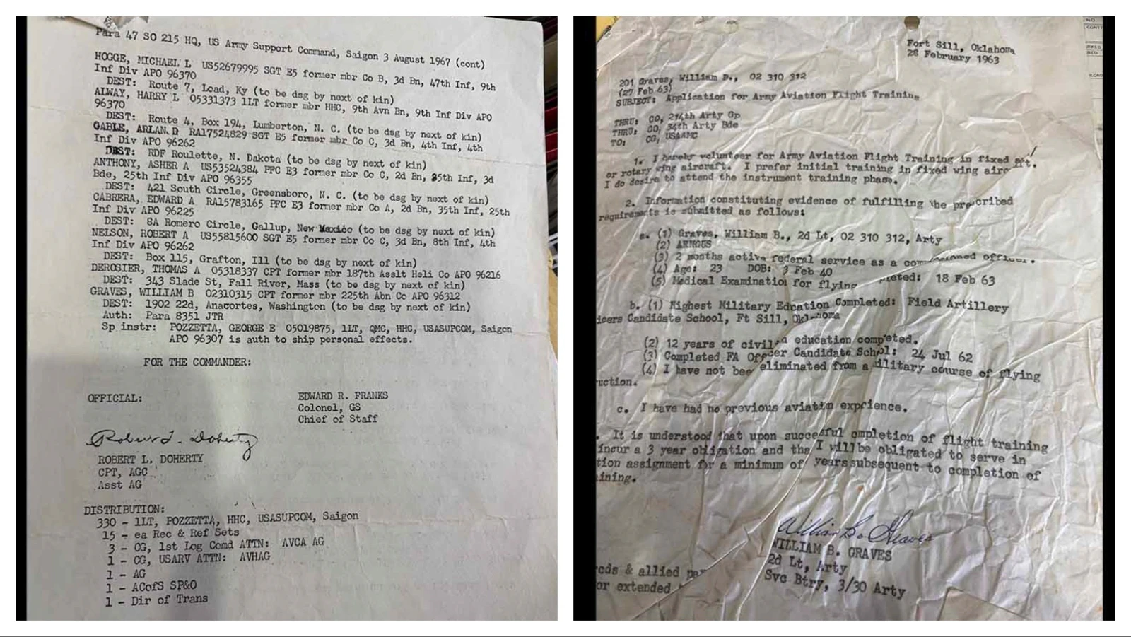 Military documents for Capt. William Graves.