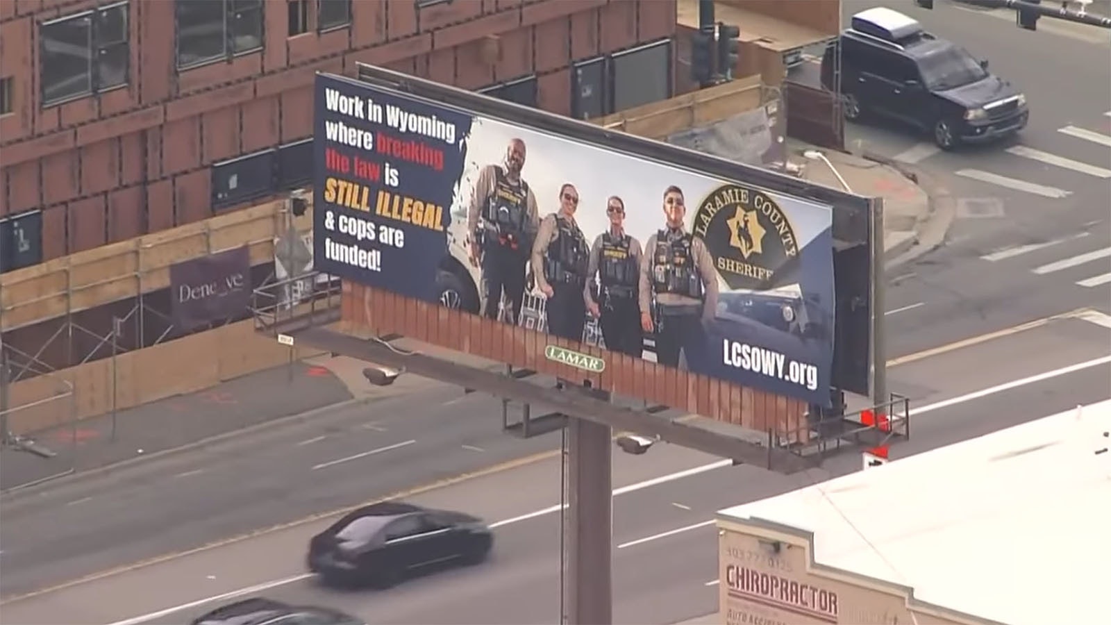 A view of the billboard Laramie County Sheriff's Office bought near downtown Denver.