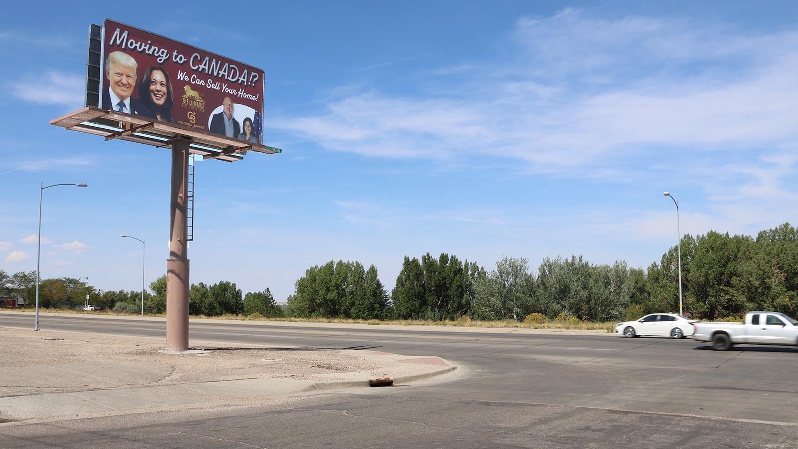 This billboard at the interseciton of CY and Cascade avenues in Casper is getting more attention as the presidential election season heats up — and since it switched out Biden's photo for Kamala Harris.