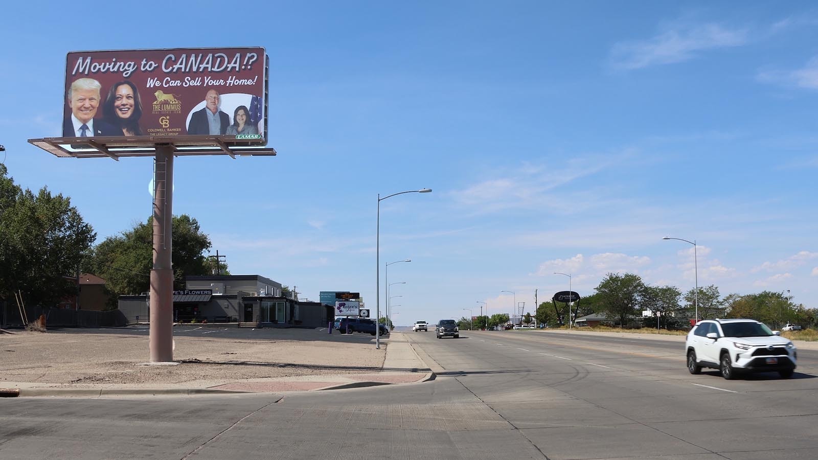 This billboard at the interseciton of CY and Cascade avenues in Casper is getting more attention as the presidential election season heats up — and since it switched out Biden's photo for Kamala Harris.