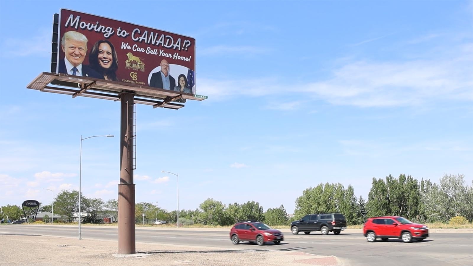 This billboard at the interseciton of CY and Cascade avenues in Casper is getting more attention as the presidential election season heats up — and since it switched out Biden's photo for Kamala Harris.