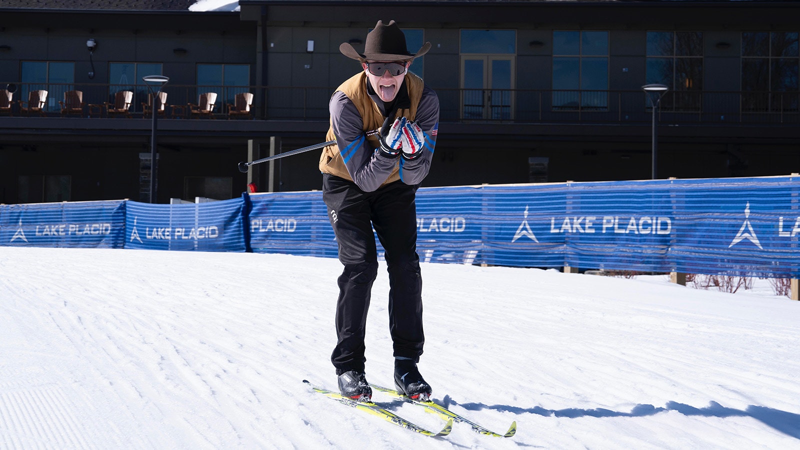 Darin Binning Jr. said he likes to ski with his cowboy hat on when he is not competing. Here he is in Lake Placid, New York.